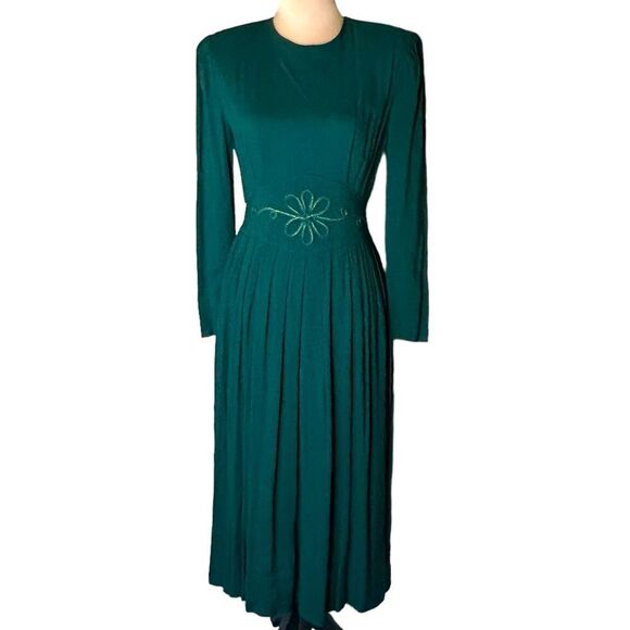 Vintage Early 90s late 80s Green Made in the USA embellished waistband Dress 10 - Picture 1 of 7
